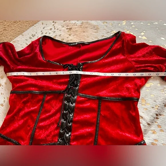 Vintage Lip Service Red Velvet Gothic Renaissance Vampire Bell Sleeve Tunic Plus - Picture 7 of 13